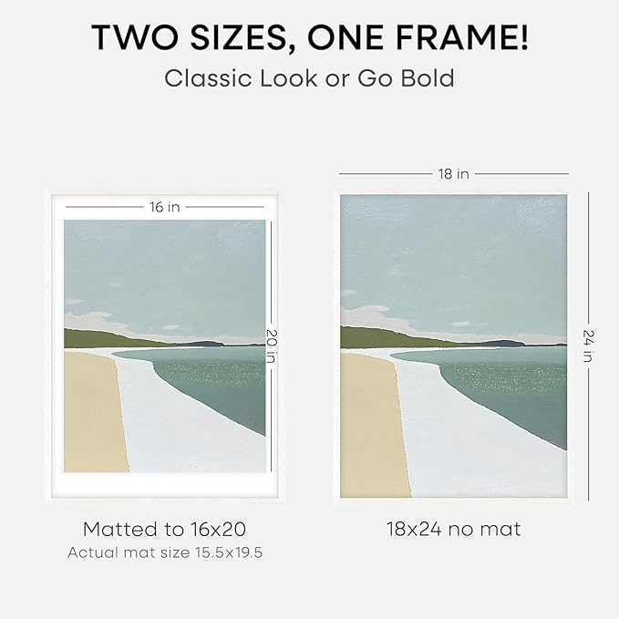 Homeforia 18 x 24 Poster Frame White, High End Oak 18x24 White Wood Picture Frame with Mat 16x20 Photo, 18 x 24 Wooden Frame Matted to 16 x 20, 24x18 Hanging Frames, Tempered Glass, Wall Kit, Set of 3