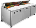 72"W Commercial Sandwich Prep Table Refrigerator - Stainless Steel Door with 18 Pans, 22 Cu.Ft Capacity, Auto Defrost, Digital Temperature Control for Restaurants, Delis, Catering & Convenience Stores