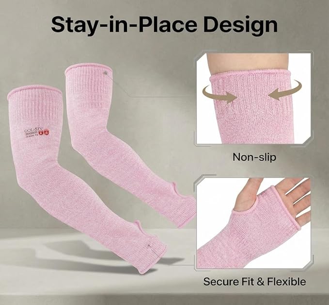 Arm Protectors For Thin Skin And Bruising, Cut Resistant Sleeves For Men Women, A5 Level Pink Arm Sleeve For Gardening (Pink, 17.7 In)