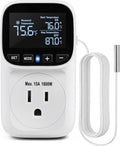 Digital Temperature Controller, Heating & Cooling Thermostat Plug Outlet, –40°F~210°F, 15A 1800W, LCD Display, Temperature Controlled Outlet for Home, Greenhouse, Chicken Coop, Reptile
