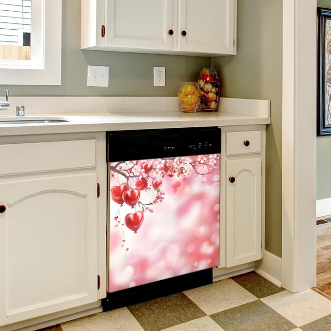 Beautiful Valentine's Day Flowers Dishwasher Magnet Cover, Reusable Refrigerator Panel Stickers Microwave Front Door Covers Magnets for Kitchen Home Appliances Holiday Party Decorations 23 X 26 in