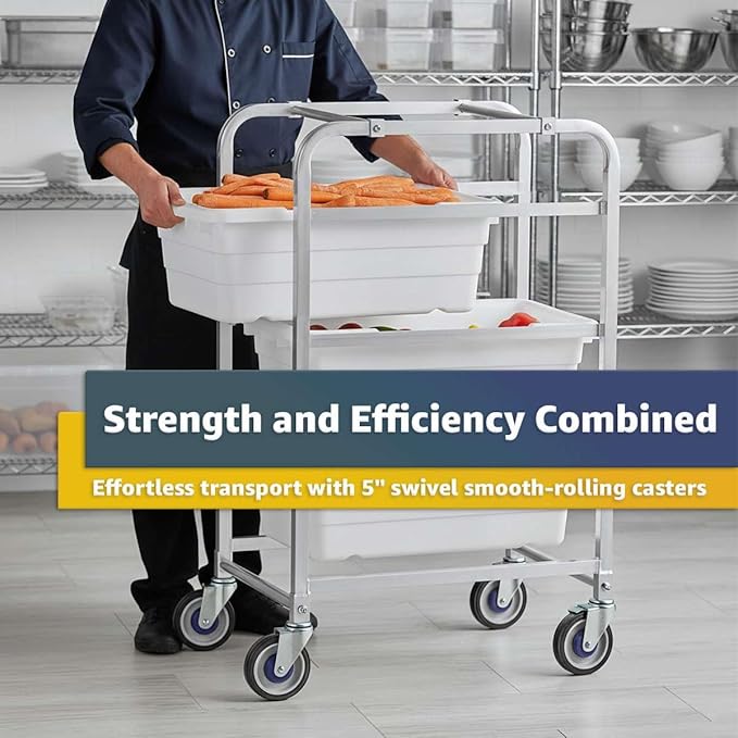 18"x21.5"x41" Mobile Aluminum Lug Rack - 3 Lug Capacity, NSF Commercial Portable Cart with 5" Swivel Casters and Brakes, Heavy-Duty 460 lb Capacity Storage Rack, Freezer Safe, Utility Dolly