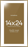 Homeforia 14x24 Picture Frame Bronze, High End Metal 14x24 Brass Poster Frames with Mat 11x22 Photo, 14 x 24 Frame Matted to 11 by 22 inch Print, 24by14 Thin Frames, Tempered Glass, Wall Kit, Set of 1