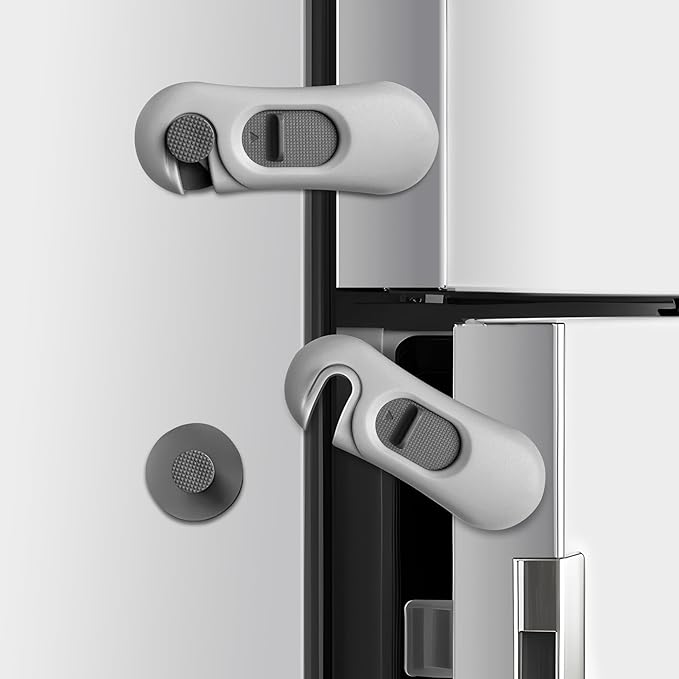 5-Pack Child Proof Refrigerator Lock with 3M Adhesive, Baby Child Safety Cabinet Locks, Kids Safety Fridge Locks for Oven Drawers Door- Grey