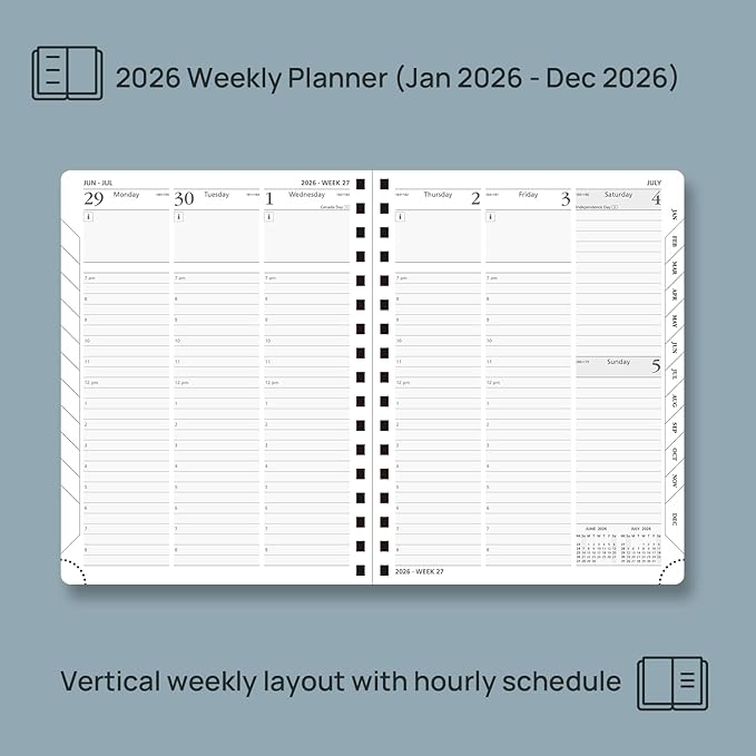 POPRUN 2026 Planner (Medium - 6.5'' x 8.5'') with Hourly Schedule, Vertical Layout - 2026 Weekly Calendar (Jan. 2026 - Dec.2026) for Time Management, Monthly Tabs, Spiral Bound, Soft Cover - Night Sky Blue