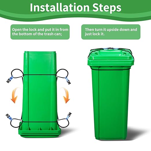 Trash Can Locks for Animals - 1PCS Garbage Can Lid Locks with Heavy Duty Bungee for Raccoons proof,Bears proof and Wind-Resistant for 40-50 Gallon Cans