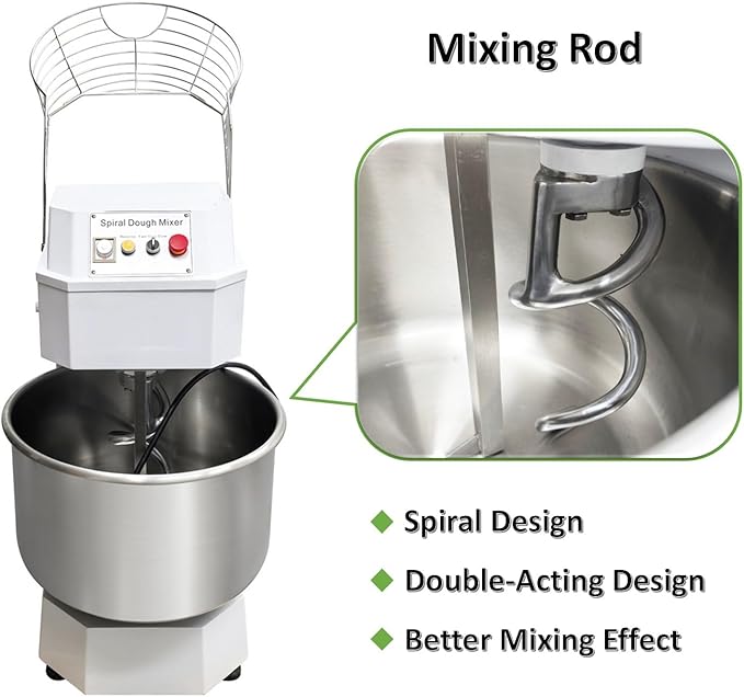 80L Commercial Dough Mixer Spiral Stand Mixer, Dual Speed & Dual Action, Stainless Steel Dough Kneading Machine, 72LB Dry Flour Capacity, for Bakeries Pizzerias, 220V, 3-Phase