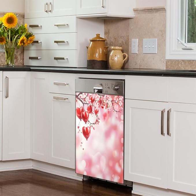 Beautiful Valentine's Day Flowers Dishwasher Magnet Cover, Reusable Refrigerator Panel Stickers Microwave Front Door Covers Magnets for Kitchen Home Appliances Holiday Party Decorations 23 X 26 in