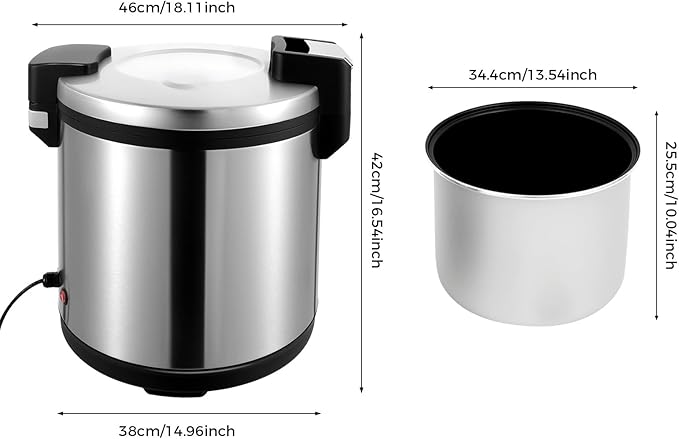 5-Gal Electric Rice Warmer | Two Temperature Settings | 110V 110W Commercial Food Warmer with Flip Lid & Rice Spoon for Parties, Festival Banquets, Catering (19L/Stainless Steel)