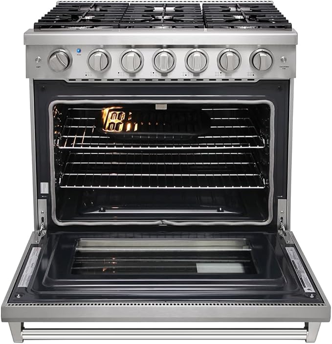 KOSTCH 36 inch Professional Freestanding Pro-Style Natural Gas Range or Liquid Propane Gas Range with 6 Burners, 6.0 cu.ft. Oven Capacity, in Stainless Steel - KOS-36RG03M (Stainless Steel)