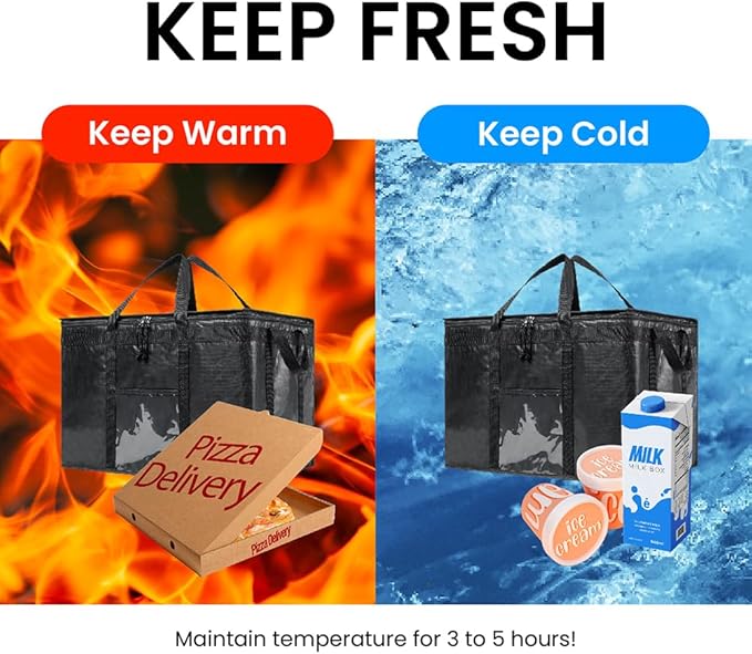 NZ home Insulated Bags for Food Delivery (3XL PRO) Grocery Shopping Cooler Bag, Pizza Delivery, Hot & Cold Catering Tote, Reusable, Foldable & Heavy Duty (2 Pack, Red)
