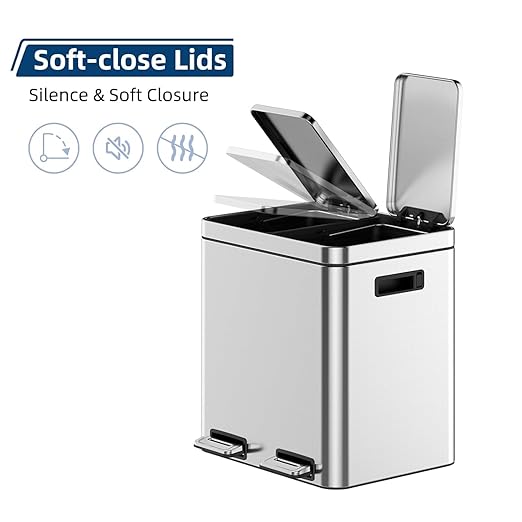 Garvee 8 Gallon Stainless Steel Dual Compartment Trash Can - 2x15L Recycling Bin with Soft-Close Lid, Fingerprint-Proof Kitchen & Office Waste Sorting Bin