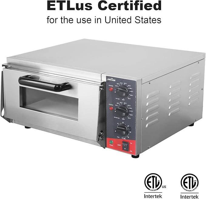 CROSSON ETL listed Commercial 16 inch Countertop Electric Pizza Oven with pizza stone, Multipurpose Indoor Pizza oven for Restaurant use,120V/1800W