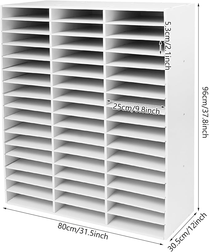 48 Compartments Literature Organizer,16 Layer Mail Sorter Organizer with Adjustable Shelves, File Sorter Mail Center Paper Storage Cabinet for Office Home