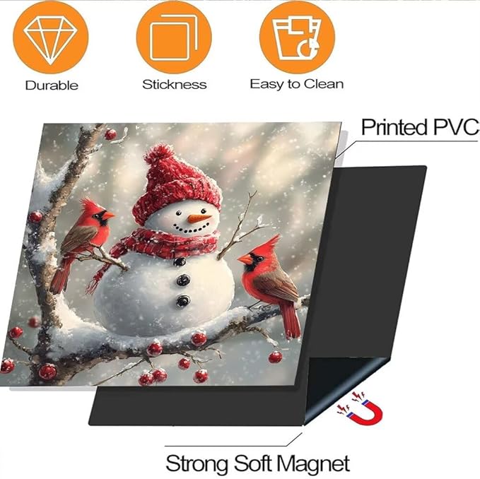 Christmas Snowman Dishwasher Magnetic Cover Front Door Stickers Cardinal Bird Dishwasher Magnet Covers Kitchen Fridge Decals Xmas Decoration Kitchen Cabinet Sticker, Magnetic 23" x 17"