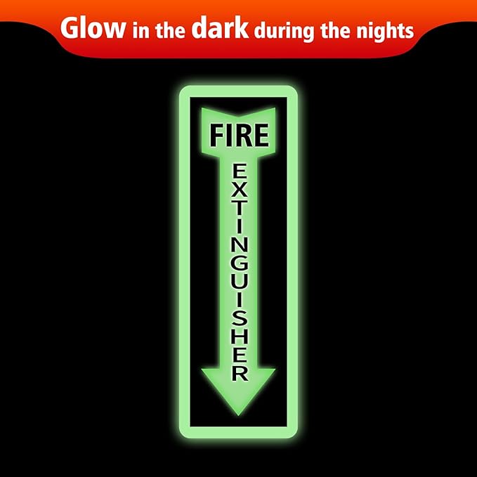 Fire Extinguisher Stickers, 4 Pack 4" X 12" Vinyl Fire Extinguisher Sign Self Adhesive Reflective,Easy to Apply and Stick,Weatherproof, UV Protected,Indoor Outdoor use,Glow in the Dark