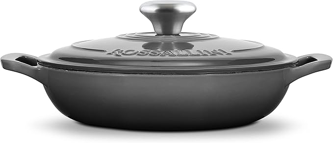 Signature Enameled Cast Iron Braiser, Non-Stick Serving Pot with Tight Fitting Lid for Perfect Roasting, Baking, Sauteing, Searing, and Pan Frying | 2.25Q (2.1L) - Oyster Grey