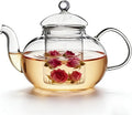 600ml(20.3oz) Borosilicate Glass Teapot with Removable Glass Infuser, Stovetop Safe Clear Tea Kettle for Blooming and Loose Leaf Tea
