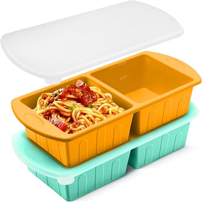 2 Pack Silicone Freezer Trays With Lid For Easy Storage Silicone Soup Freezer Molds 2 Cup ，Perfect For ice cube tray Freezing Broth Sauces Store Leftovers , Leakproof, Easy Release Dishwasher Safe