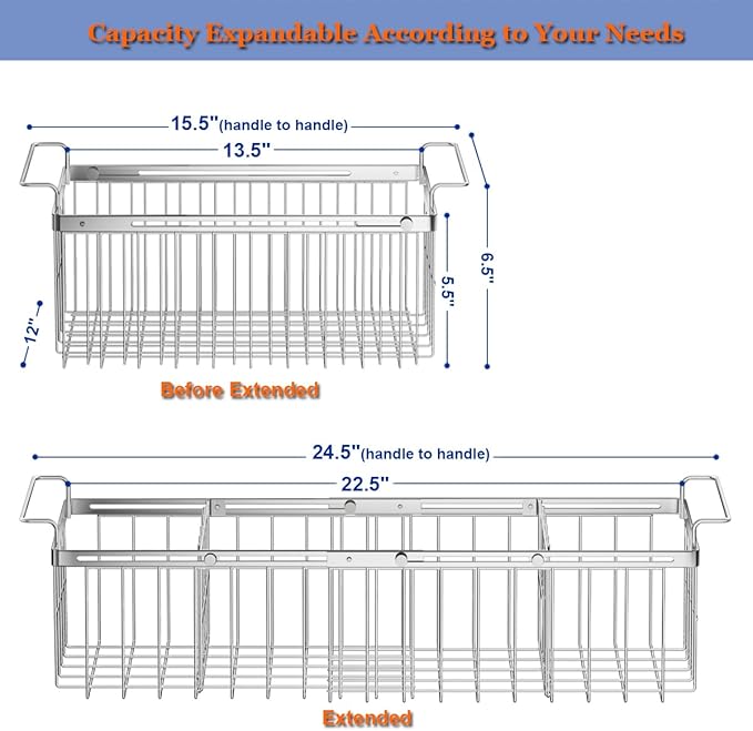 Large Freezer Baskets for Chest Freezer with Dividers, Deep Freezer Organizer Bins Expandable 15.5"~24.5", Hanging Storage Container Baskets for Chest Freezer Sort Frozen Meats