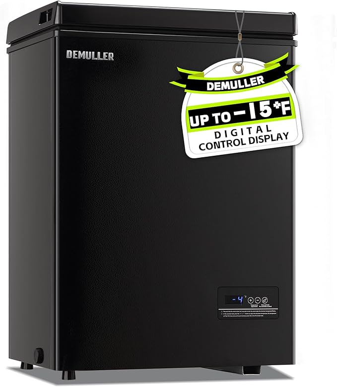 Small Mini Freezer Chest Freezer with 2 Hanging Baskets Electronic Control to 1℉Top Door Open Freezer Energy Saving Quiet Operation Perfect for Dorm, Garage and RVS, Black