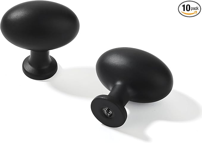 khtumeware 10 Pack 1-3/8 inch(35mm) Black Cabinet Knobs Dresser Knobs Oval Drawer Knobs Kitchen Cabinet Hardware Egg Knobs for Dresser Drawers