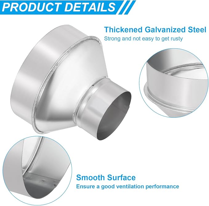 PATIKIL 6 Inch to 3 Inch Round Duct Reducer Increaser Connector, Galvanized Steel Air Duct Adapter Pipe Fitting for Bathroom Kitchen Inline Ventilation Systems, Silver Tone