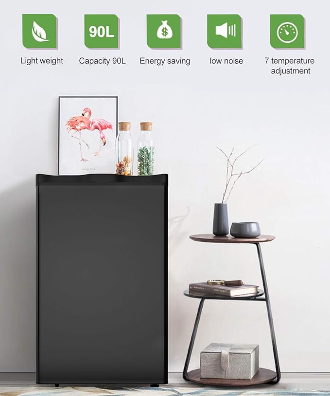 Safeplus 3.2 Cu.Ft Mini Compact Refrigerator, Under Counter Fridge with Small Freezer Removable Glass Shelves - Drinks Food Beer Storage for Office Dorm or Apartment