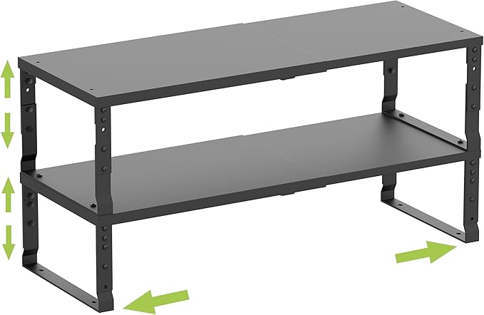Expandable Stackable Spice Rack Organizer for Kitchen Cabinet,Adjustable Counter Shelf, countertop, Pantry,Cupboard,Bathroom,Bedroom(2Packs/Black/Medium)