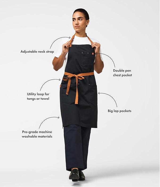 hedley & bennett Essential Apron - Heavy-Duty Denim Kitchen Apron with Pockets & Towel Loop - Professional Chef Workwear for Cooking & Grilling - Palm
