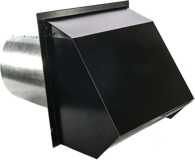 RDP Hooded Wall Vent with Screen and Damper (6 Inch, Black)
