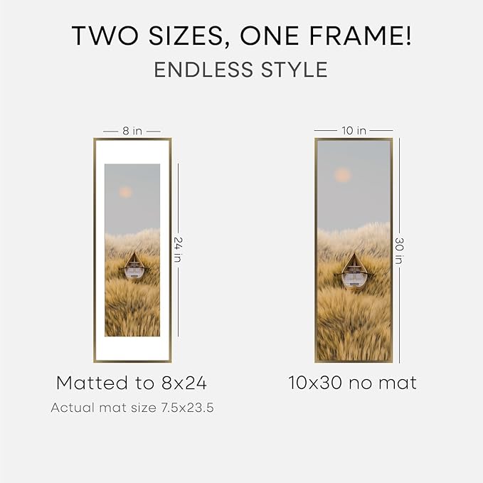 Homeforia 10x30 Picture Frame Bronze, High End Metal 10by30 Brass Poster Frames with Mat 8x24 Photo, 10 x 30 Panoramic Frames Matted to 8 by 24 Print, 30by10 Frames, Tempered Glass, Wall Kit, Set of 3