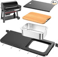 Utheer Front Folding Grill Table for Weber Searwood XL 600 – 35" x 12.5" Large Front Shelf with Stainless Steel Basin, Works Cutting Board, Lid & 5 Hooks, Heavy-Duty Weber Searwood XL 600 Accessories