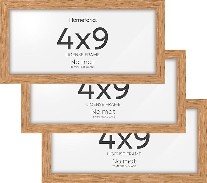 Homeforia 4x9 Business License Frame Wood, High End Natural Oak 4 x 9 Certificate Frame, 9x4 Light Wooden Document Frames for Wall or Tabletop, 4 by 9 Picture Frame, Tempered Glass, Wall Kit, Set of 3