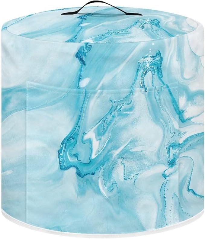 Cover for 6 Quart Pressure Cooker and Air Fryer, Stain Resistant Washable Protective Electric Appliance Cover with Front Pocket Kitchen Decoration, Light Blue Marble