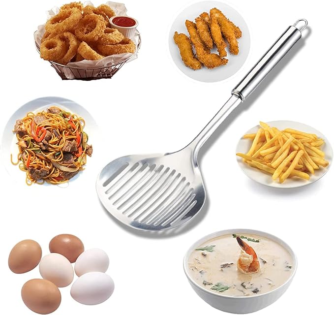 TENTA Kitchen 2pcs Pasta Spoon Kitchen Spoons Spider Strainer Metal Strainer Wok Utensils Spider Skimmer Stainless Steel & Nylon Slottes Spoon, Spatula For Nonstick Pot and Stainless Steel/Iron Wok