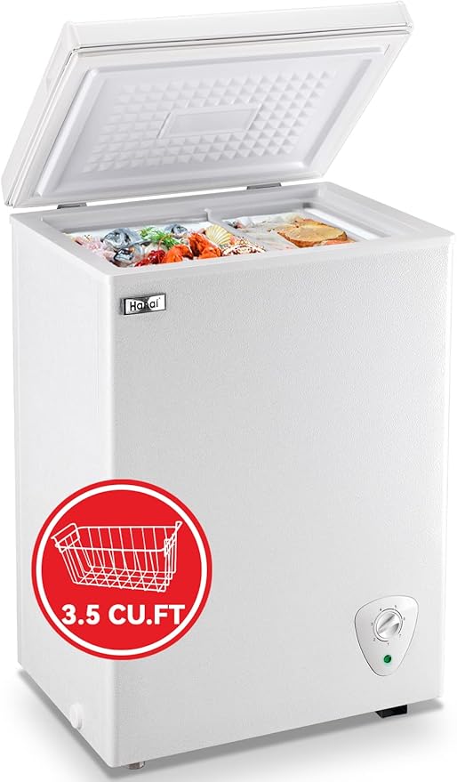 Chest Freezer Small Deep Freezers WANAI 3.5 Cubic Feet Mini Freezer White Free-Standing Top Door Freezer Removable Storage Basket Compact 7 Temperature Control for Office Dorm or Apartment