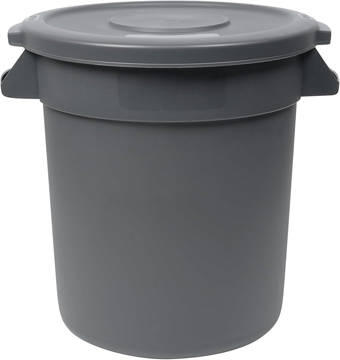 Restaurantware-LID ONLY: RW Clean Waste Container Lid, 1 Round Trash Can Cover - Waste Bin Sold Separately, For 10 Gallon Dustbin, Built-In Handle, Gray Plastic Garbage Can Cover, Heavy-Duty