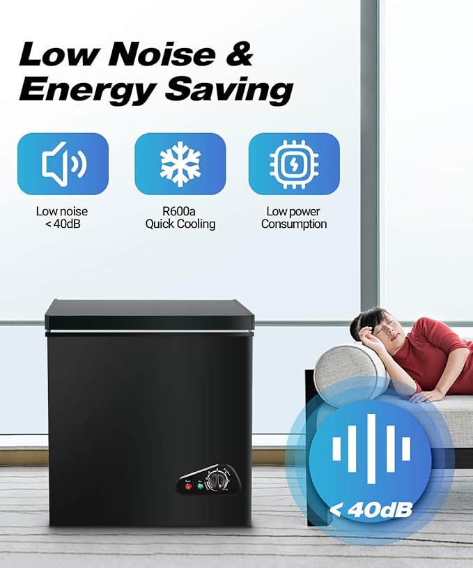 Deep Freezer 3.5 Cu.Ft, Chest Freezer with Removable Basket, Small Freezer with 6 Levels Adjustable Temperature, Quiet Mini Freezer for Home/Kitchen/Office/Garage/Bar (Black)