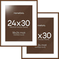 Homeforia 24x30 Walnut Frame, High End Oak 24 x 30 Wooden Poster Frame with Mat 18 x 24, 30x24 Large Picture Frames for Wall, 24x30 Brown Wood Frame Matted to 18x24, Tempered Glass, Wall Kit, Set of 2