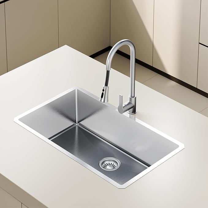 30 inch Undermount Handmade 18 Gauge Single Bowl Stainless Steel Kitchen Sink with Accessories
