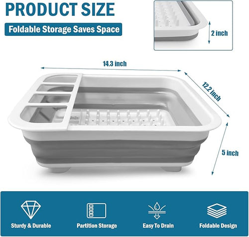 1 Pack Space-Saving Collapsible Dish Rack – Durable, Multi-Compartment Design for Kitchen, RV, Camping, and More – Dishwasher & Easy to Store
