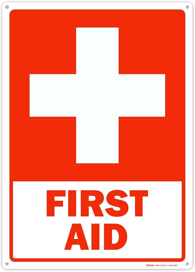 Brimar - 10 x 14" - First Aid Sign - .055″ Polyethylene Plastic - Clear Message - Standard Size