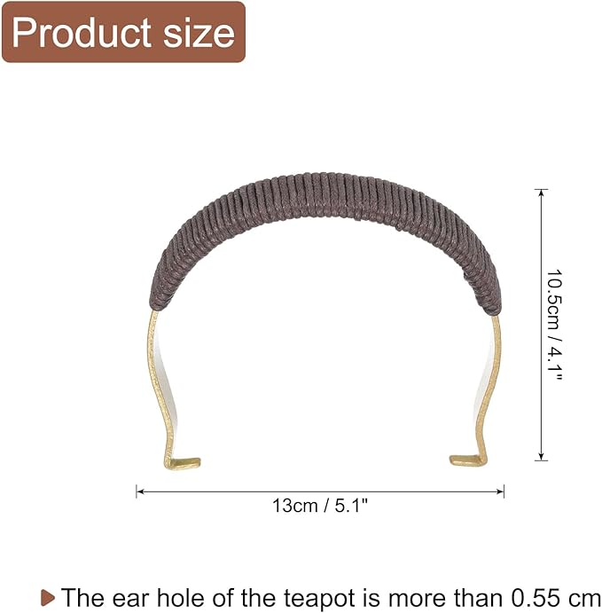 uxcell Metal Tea Pot Handle Internal Buckle Teapot Rope Wrapped U-Shape Handle Replacement for Span 4.5-5 Inch Ceramic Pottery Teapot Kettle Accessories Supplies, Gold/Brown