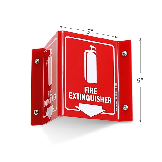 SmartSign Fire Extinguisher Projecting Sign with Arrow | 6" White on Red Polished Acrylic Signs for Corridor, lobby