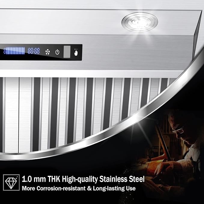 MCBON Range Hood Insert 30 Inch, 900 CFM Insert Range Hood, Touch Control Range Hood Insert, Remote & Gesture Sensing Vent Hood Insert, 4-Speed Hood Range Insert, Stainless Steel Range Hood, AE88-30