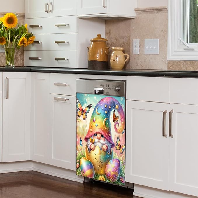 Happy Easter Gnome Eggs Dishwasher Magnet Cover Magnetic Dishwasher Decorative Cover Front Dishwasher Door Covers Reuseable Dishwasher Covers Decal for Kitchen Home Decorative