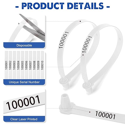 Roowest 1000 Pcs Plastic Truck Trailer Door Seals, Tamper Evident Security Tags, Numbered Safety Disposable Locks for Container Logistics Transport Package Shipping(White)