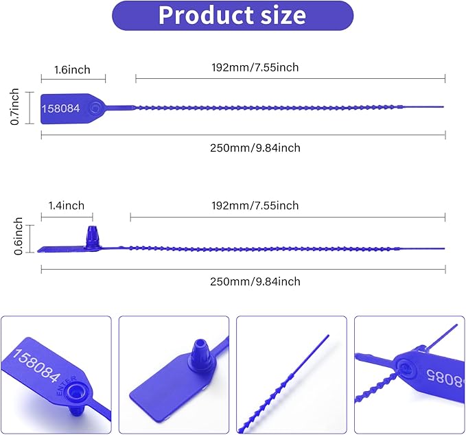 1000 Plastic Tamper Seals Fire Extinguisher Tags Numbered Zip Ties Pull Tite Security Tags Disposable Self-Locking Safety Ties (Dark Blue)