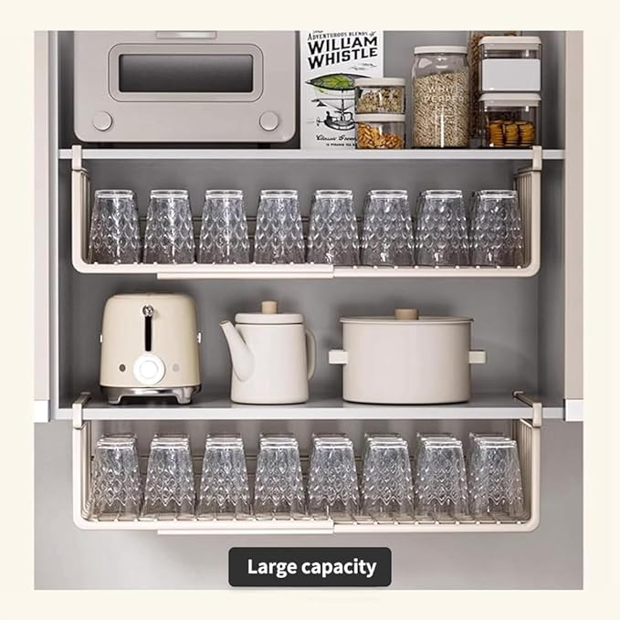 Extendable Under Shelf Storage Basket, Hanging Baskets Under Cabinet Shelf Organizer, for Cabinet Pantry Kitchen Cupboard Desk Counter Bookshelf Space Saver Heavy Duty Slide-in (off - white, 2 Pack)